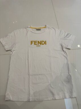 Fendi White Tee with Gold Logo - Roma Crewneck. Kids size 14
